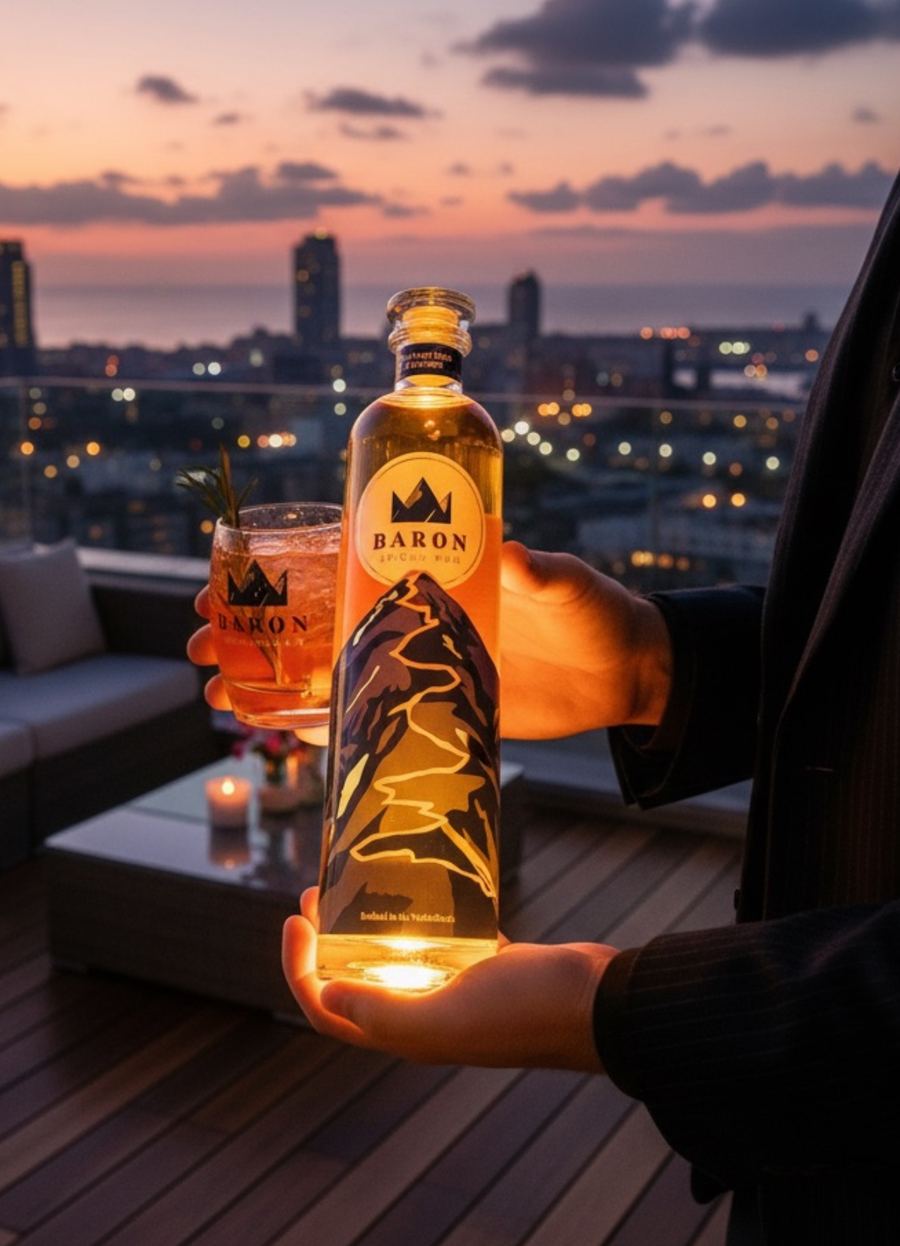 Baron Spiced Rum bij zonsondergang